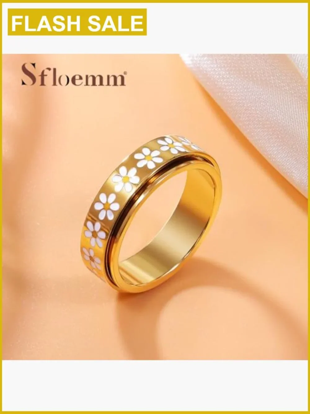 Daisy Fidget Ring Stainless Steel 18K Gold Plated Spinner Anxiety Relief Band